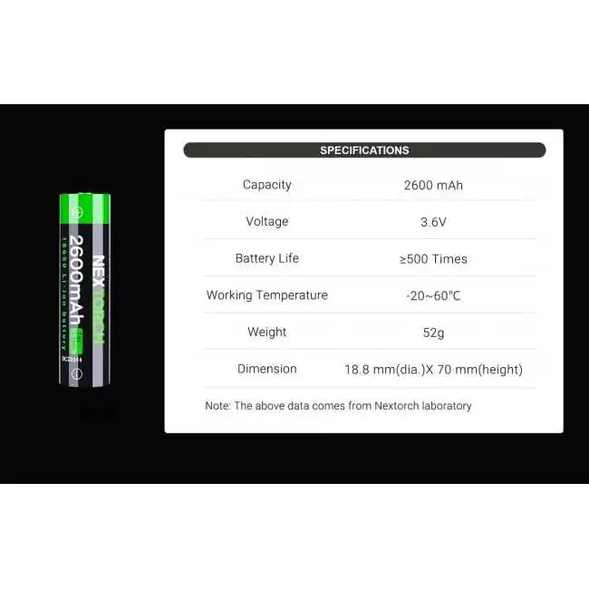 NEXTORCH - 18650-2600mAh Type C Rechargeable Li-ion Battery