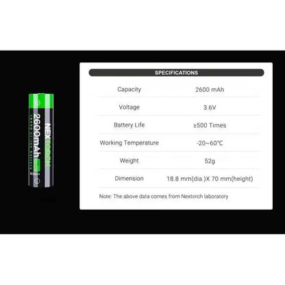 NEXTORCH - 18650-2600mAh Type C Rechargeable Li-ion Battery