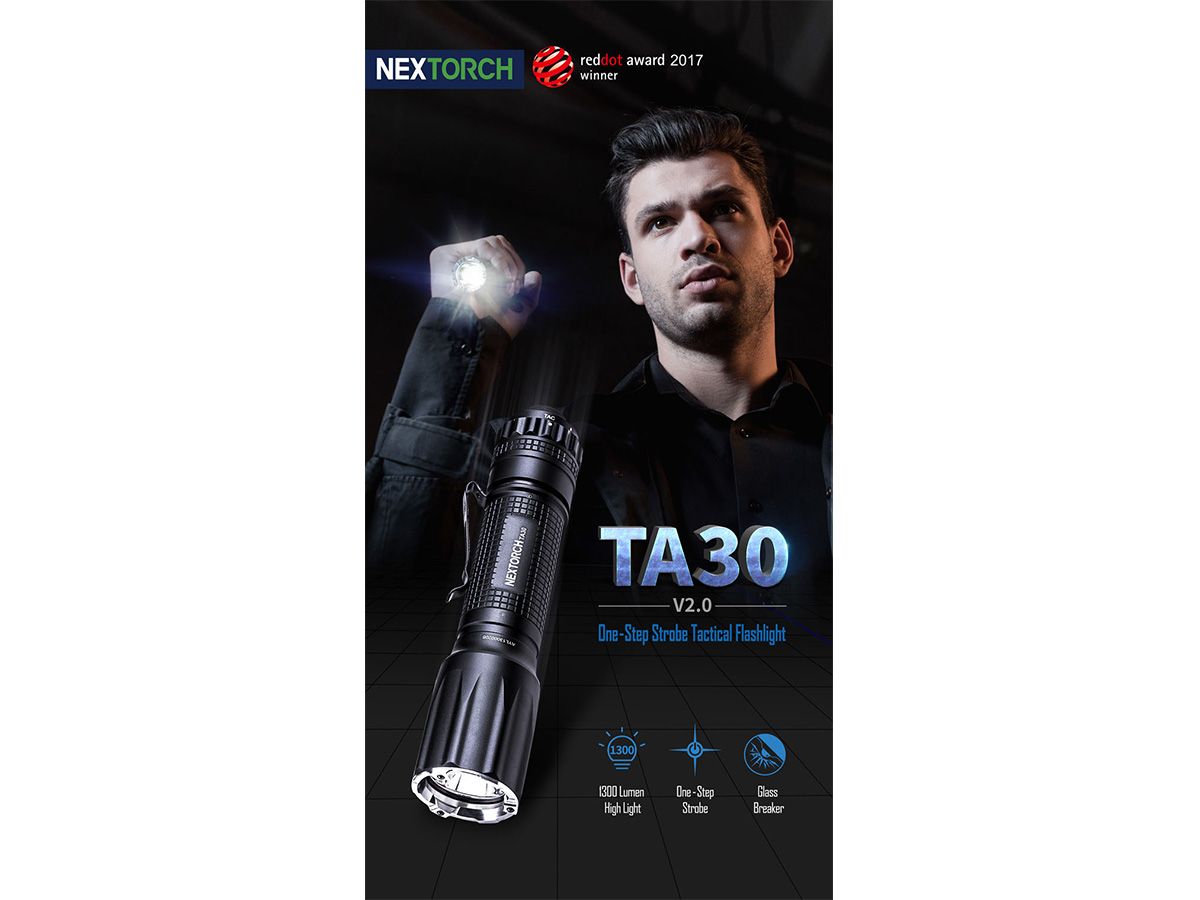 NexTorch - TA30 V2.0 Tactical Flashlight, 1300 Lumens